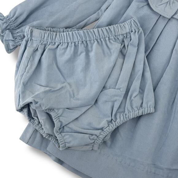 Edgehill Collection Blue Corduroy Dress Set Baby Girl Sz 12M Velvety Bow Bloomer - Picture 3 of 6